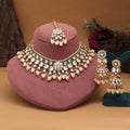 Gorgeous White Color Meena Work Kundan Necklace Set Perfect For Brides, Festivals, And Party Occasions - White