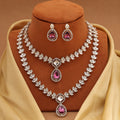Luxurious Purple Color Kundan Necklace Set With Matching Earrings For Bridal Collections - Purple