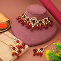 Bridal Choker Style Traditional Back Side Meena Work Kundan Necklace Set For Festive Events