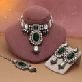 Green Color Choker Kundan Necklace Set With Royal Festive Statement Look - Green