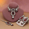 Maroon Color Choker Kundan Necklace Set Designed For Bridal Festive Wear - Maroon
