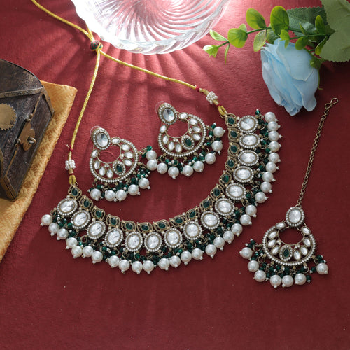Beautiful Green Color Kundan Necklace Set Designer Occasion Wear Collection