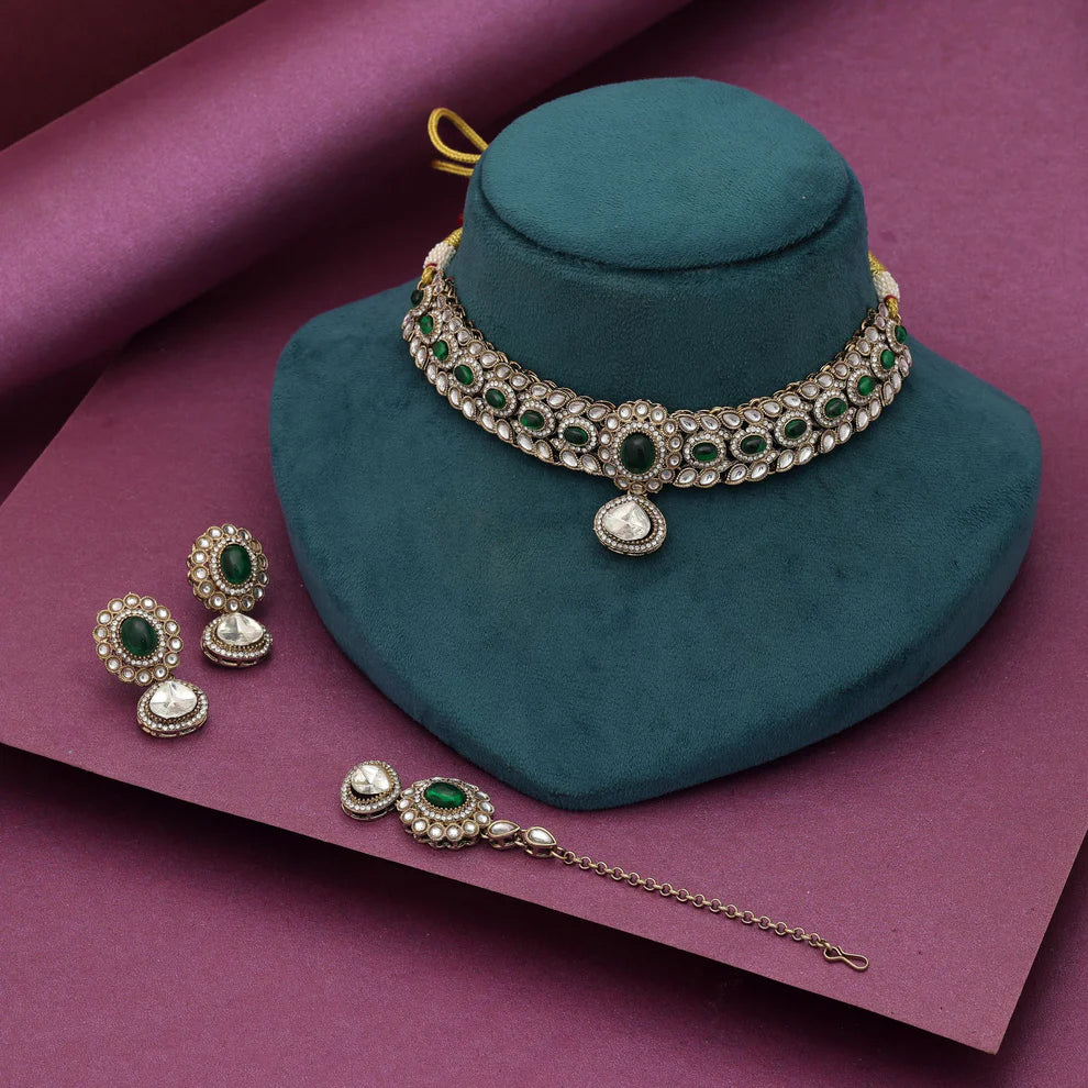 Beautiful White Color Choker Kundan Necklace Set With Luxurious Bridal Ethnic Look