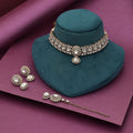 Beautiful White Color Choker Kundan Necklace Set With Luxurious Bridal Ethnic Look