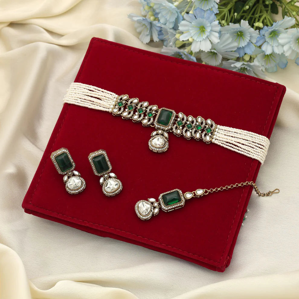 Premium Choker Kundan Necklace Set With Designer Ethnic Bridal Touch