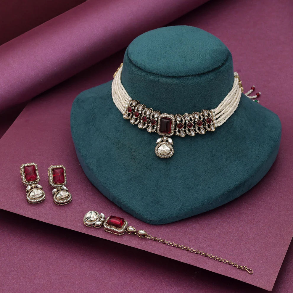 Premium Choker Kundan Necklace Set With Designer Ethnic Bridal Touch