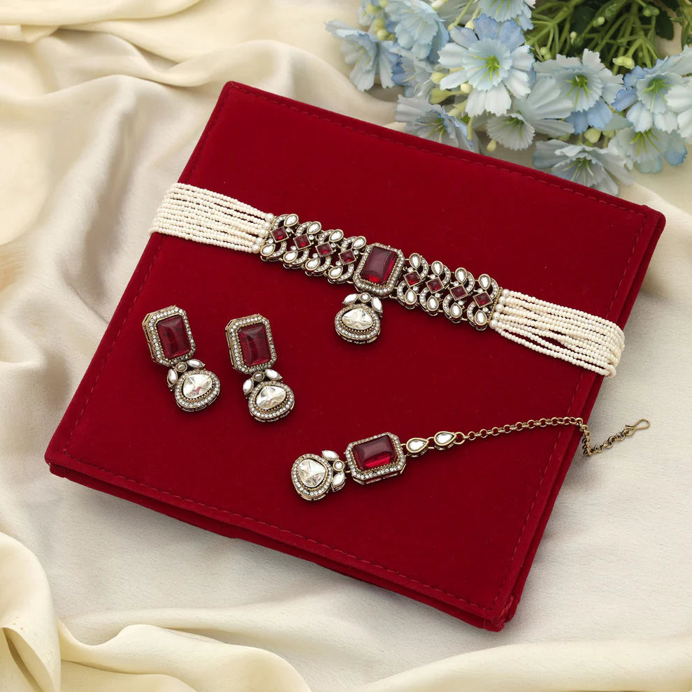 Premium Choker Kundan Necklace Set With Designer Ethnic Bridal Touch