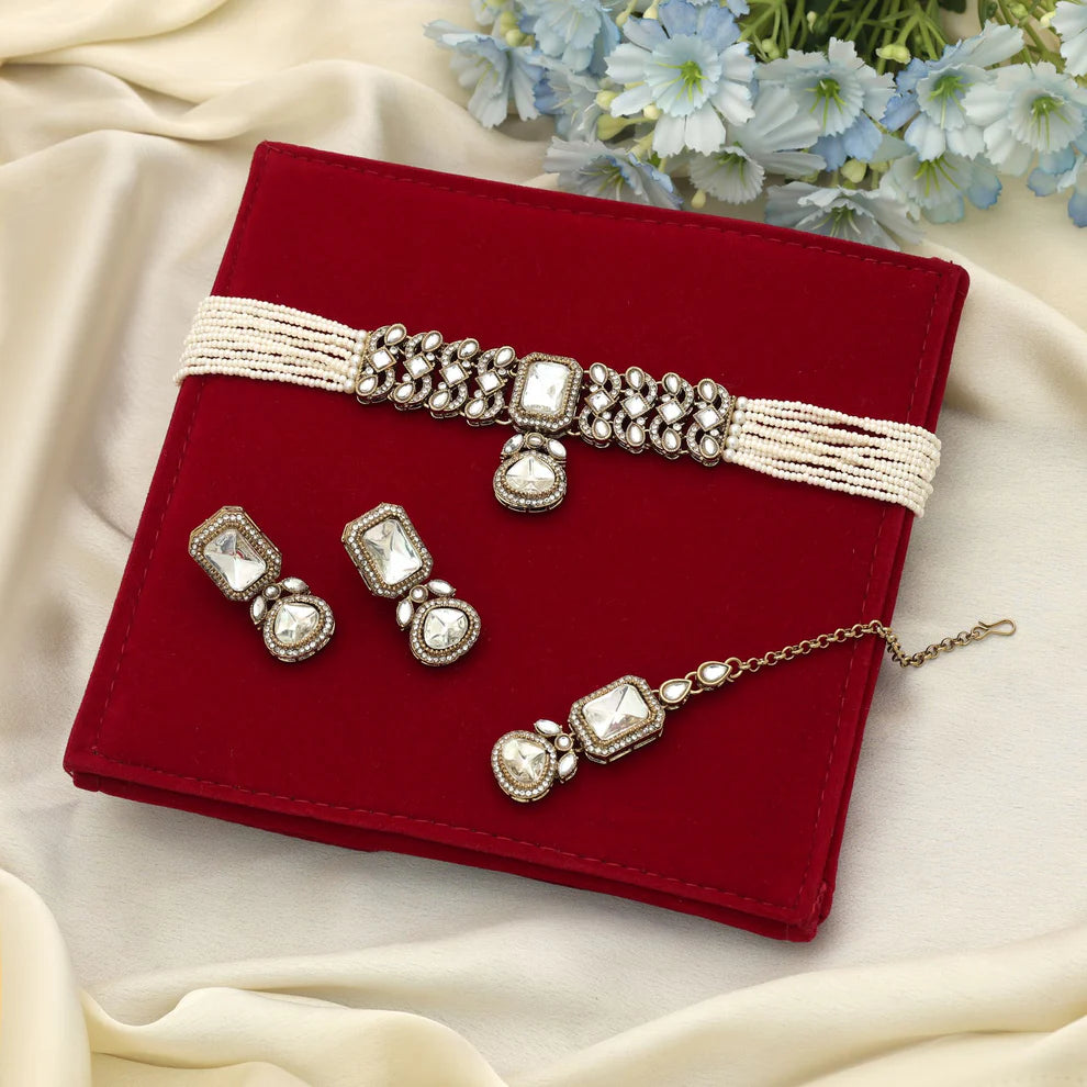 Premium Choker Kundan Necklace Set With Designer Ethnic Bridal Touch