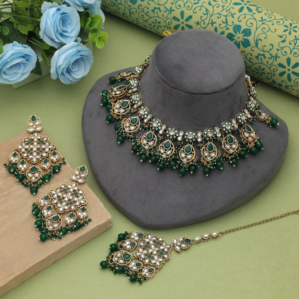 Royal Meena Work Kundan Necklace Set With Traditional Bridal Design
