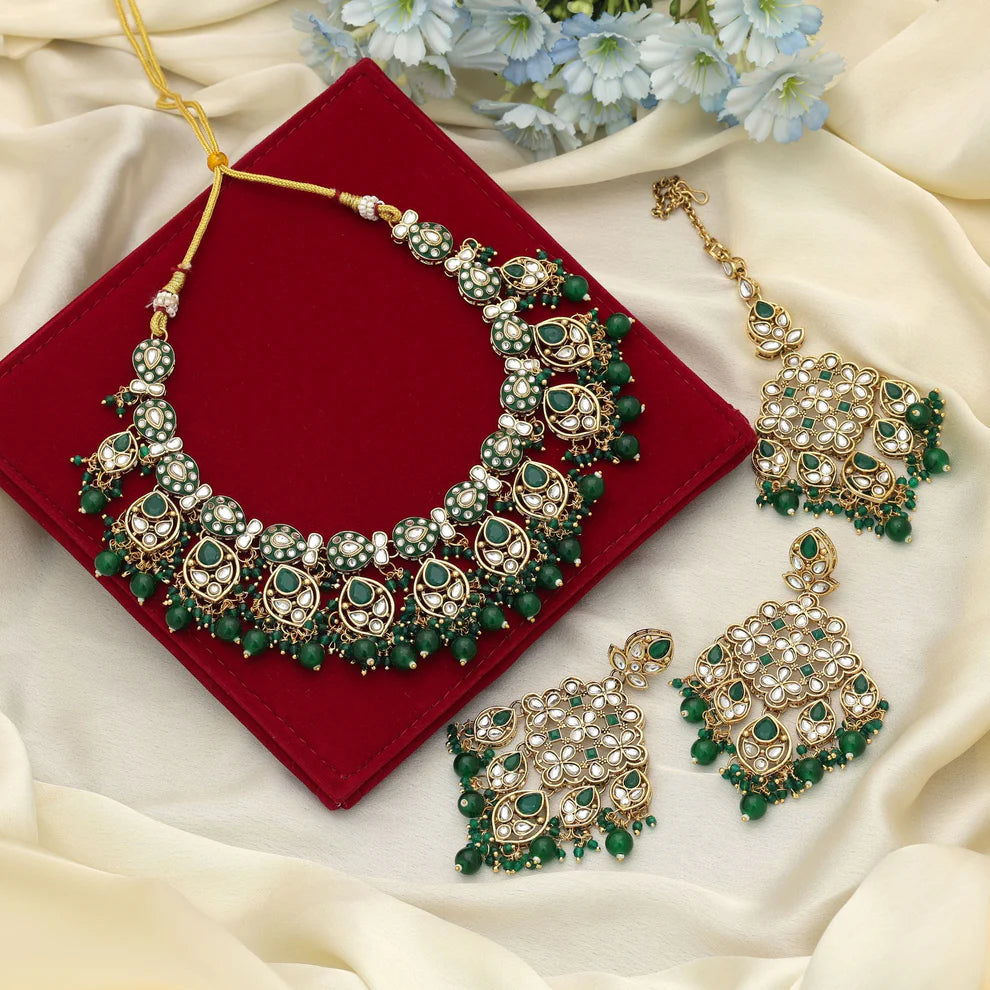 Royal Meena Work Kundan Necklace Set With Traditional Bridal Design