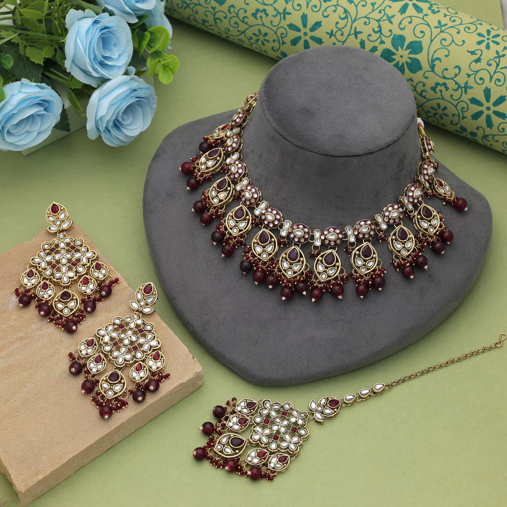 Royal Meena Work Kundan Necklace Set With Traditional Bridal Design
