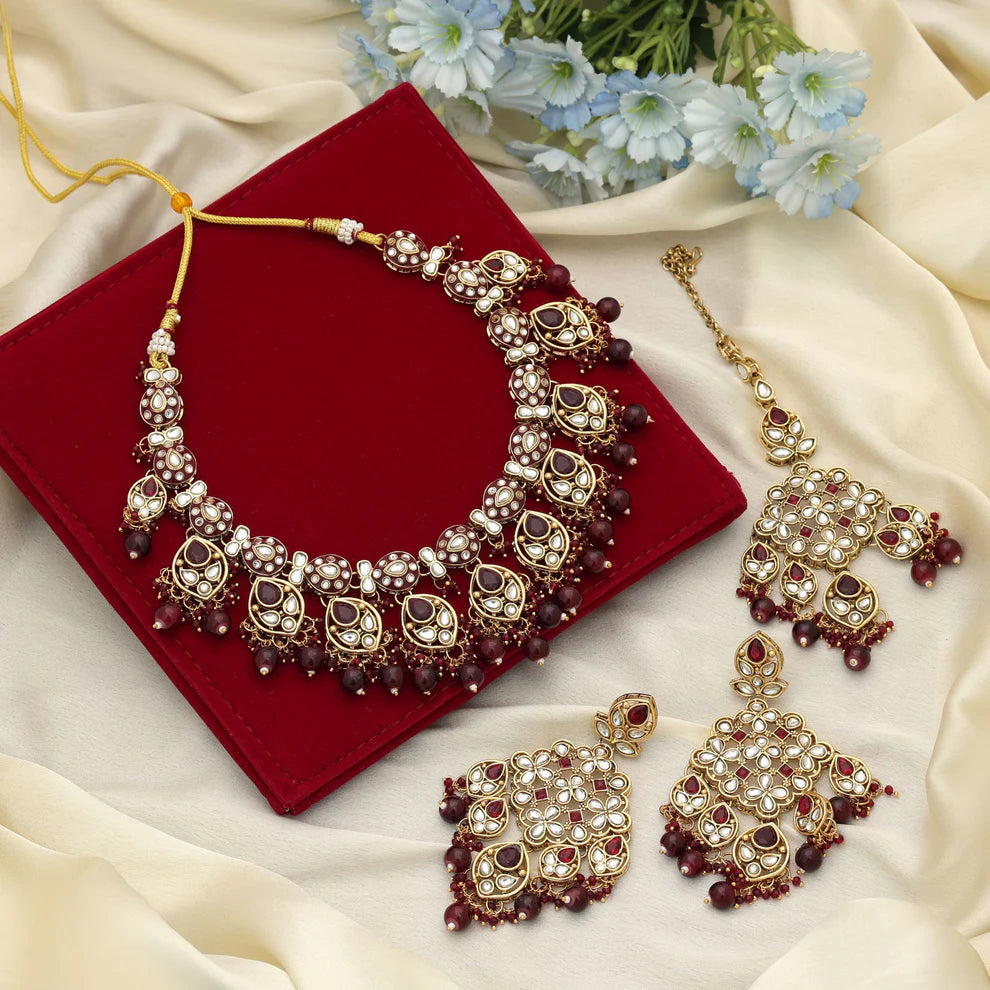 Royal Meena Work Kundan Necklace Set With Traditional Bridal Design