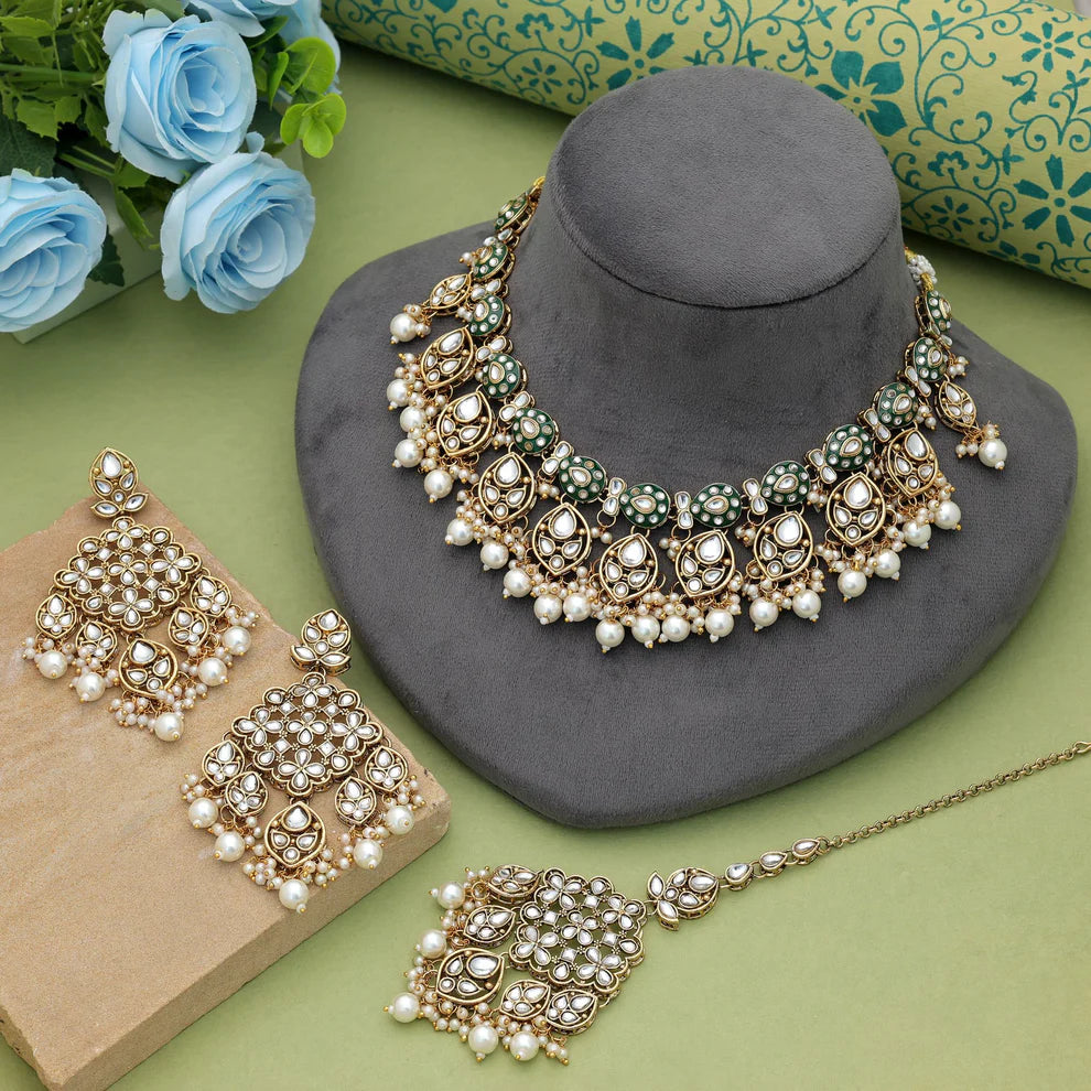 Royal Meena Work Kundan Necklace Set With Traditional Bridal Design