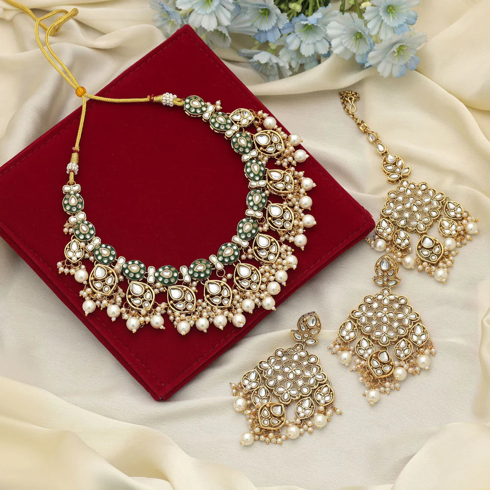 Royal Meena Work Kundan Necklace Set With Traditional Bridal Design