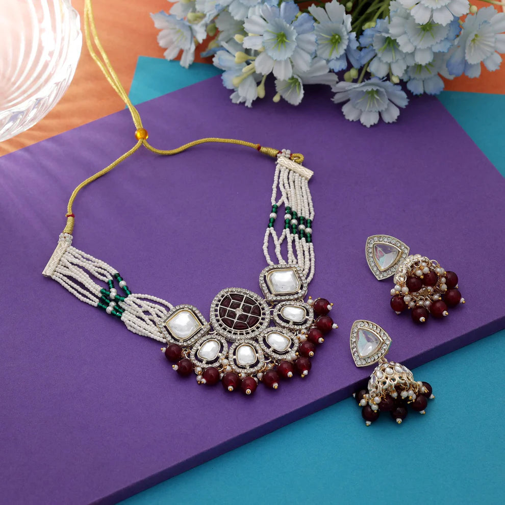 Stylish Choker Kundan Necklace Set With Royal Ethnic Touch