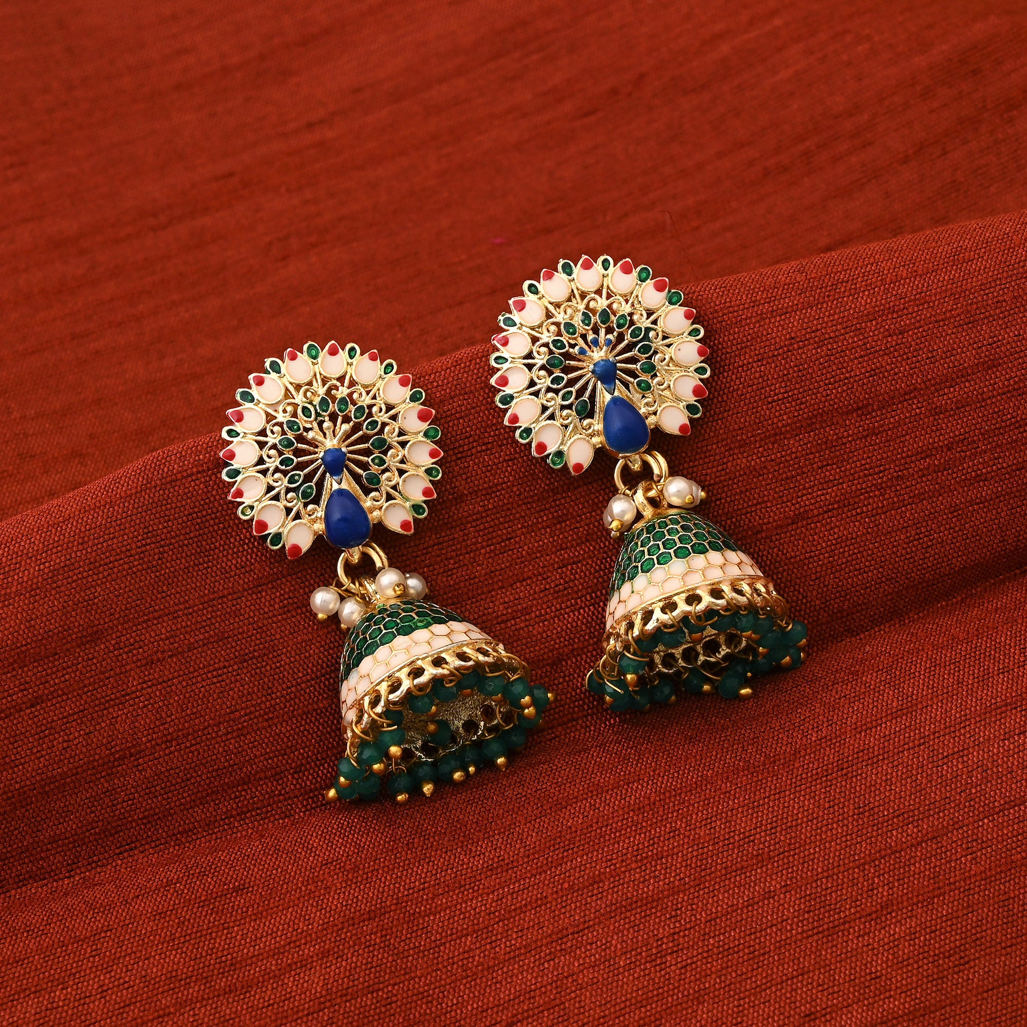 Beautiful Red Color Meenakari Earrings Perfect For Traditional Events And Elegant Outfits - Red