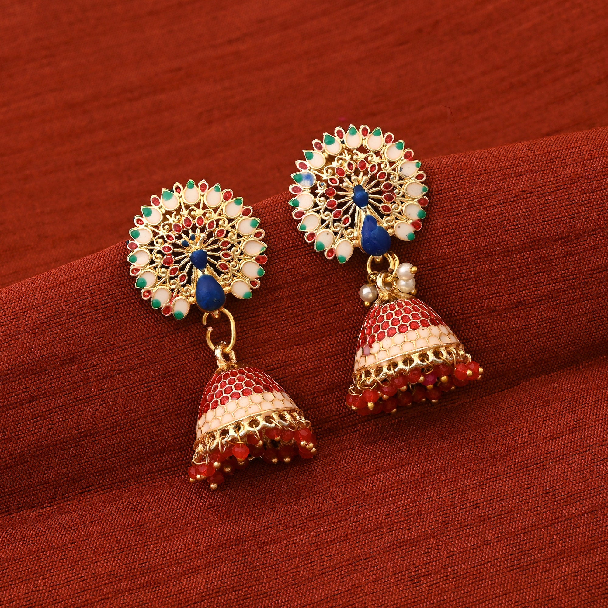 Beautiful Red Color Meenakari Earrings Perfect For Traditional Events And Elegant Outfits - Red