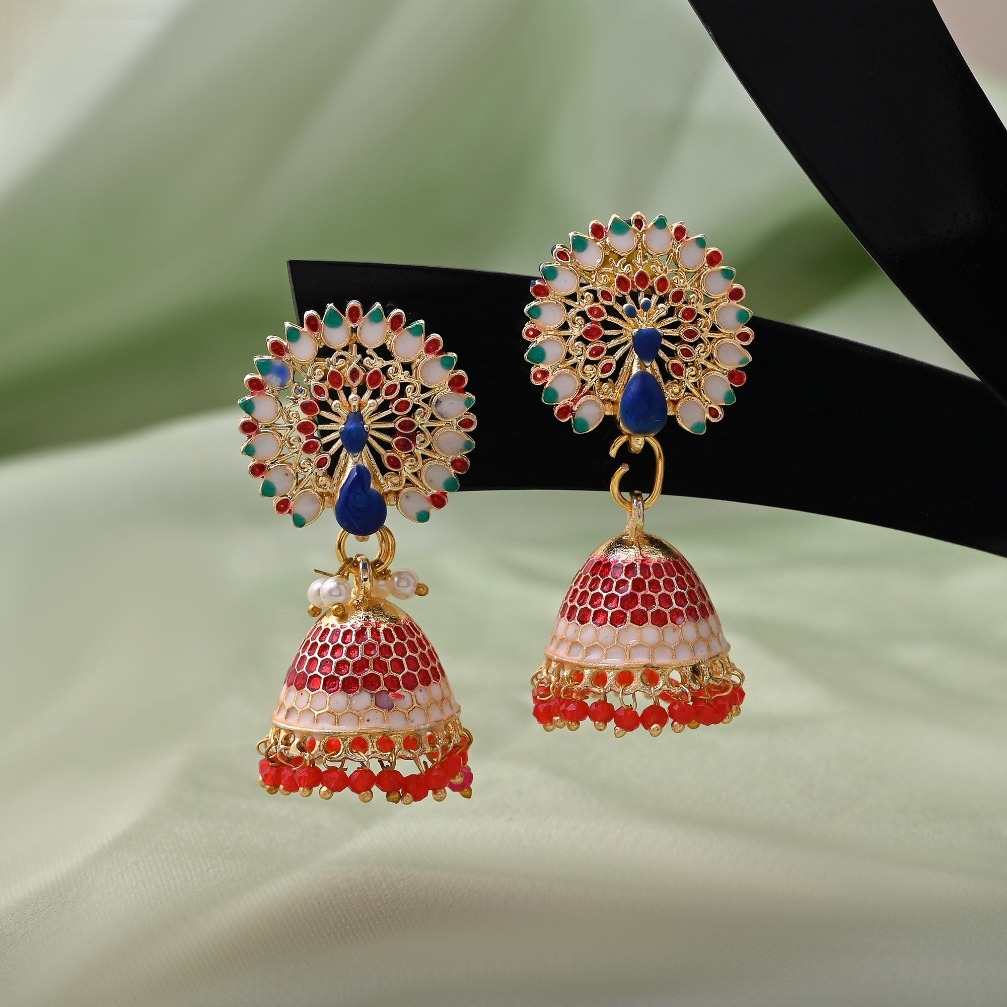Beautiful Red Color Meenakari Earrings Perfect For Traditional Events And Elegant Outfits - Red