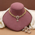 Rani & Green Color Matte Gold Necklace Set With Antique Finish Ethnic Elegance - Rani & Green