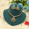 Green Color Matte Gold Necklace Set Elegant Daily Wear Traditional Ethnic Jewelry Collection - Green