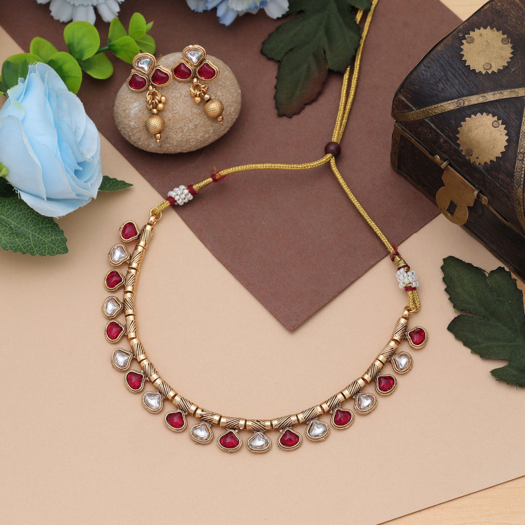 Rani Color Matte Gold Necklace Set Royal Ethnic Festive Statement Jewelry Collection - Rani