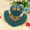 Green Color Choker Matte Gold Necklace Set Elegant Traditional Daily Wear Jewelry - Green