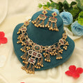 Rani & Green Color Matte Gold Necklace Set Elegant Festive Party Wear Jewelry - Rani & Green