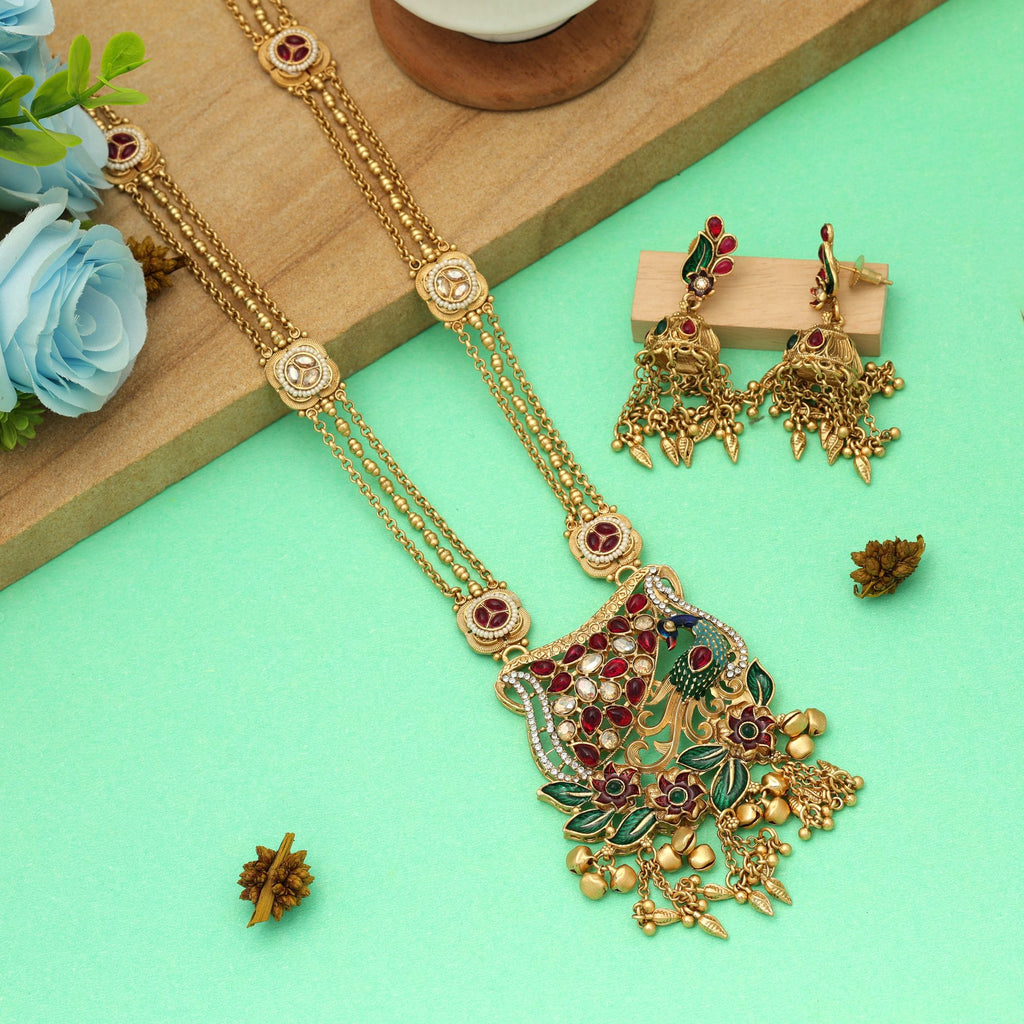 Multi Color Meena Work Matte Gold Necklace Set Elegant Festive Ethnic Jewelry Design - Multi