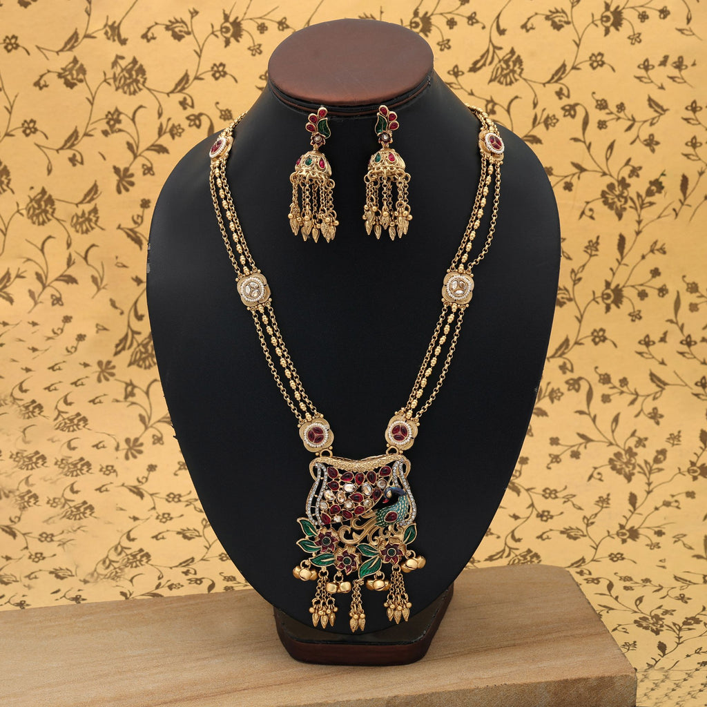 Multi Color Meena Work Matte Gold Necklace Set Elegant Festive Ethnic Jewelry Design - Multi