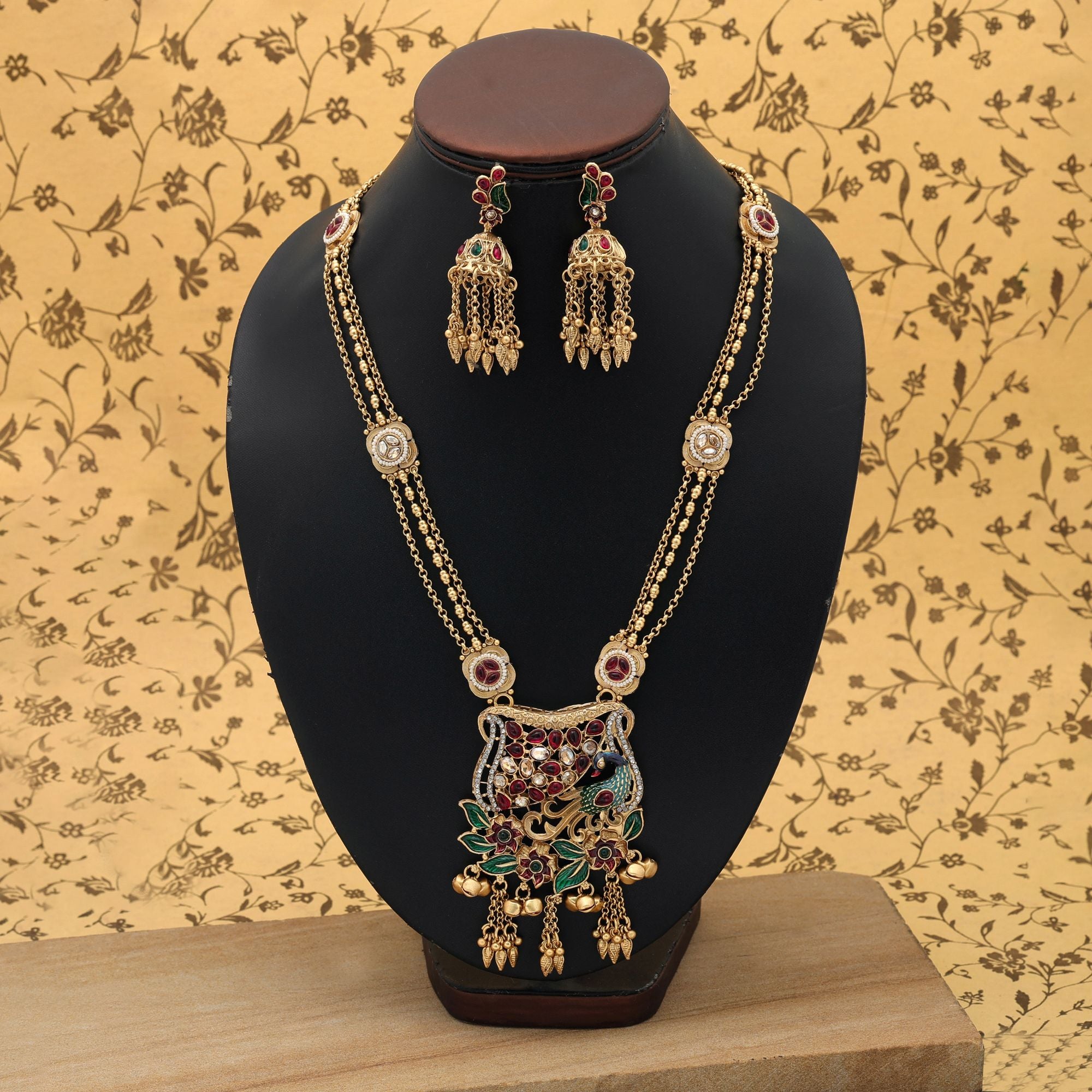 Multi Color Meena Work Matte Gold Necklace Set Elegant Festive Ethnic Jewelry Design - Multi