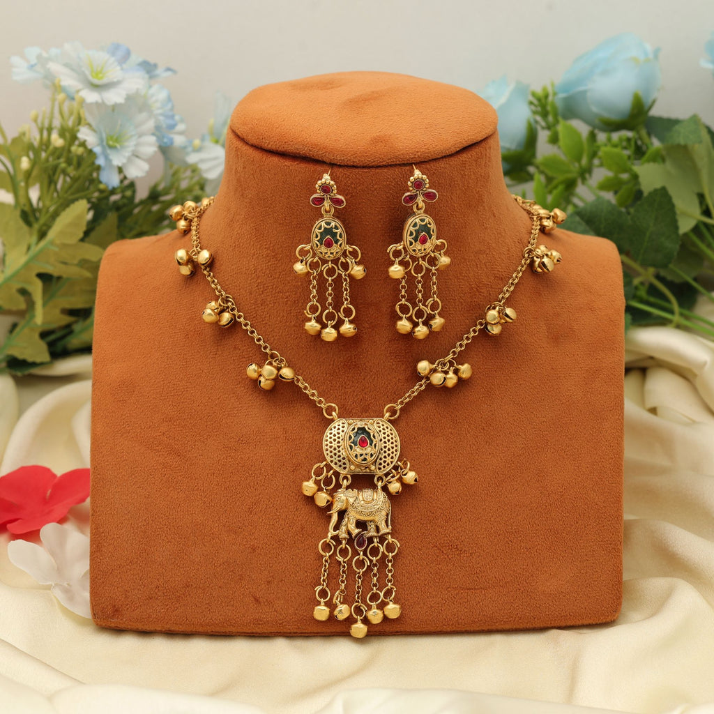 Matte Gold Necklace Set Stylish Traditional Party Wear Jewelry