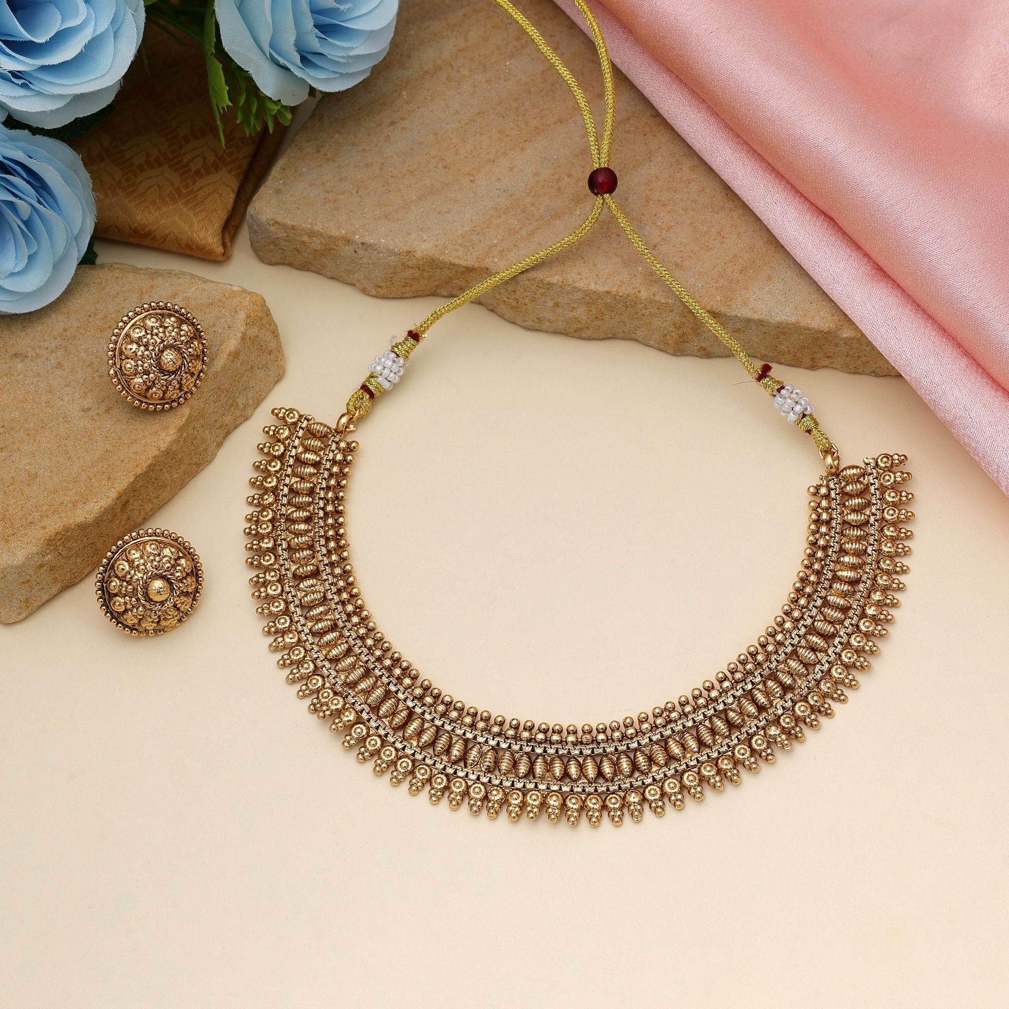 Classic Gold Color Matte Gold Necklace Set Elegant Daily Collection