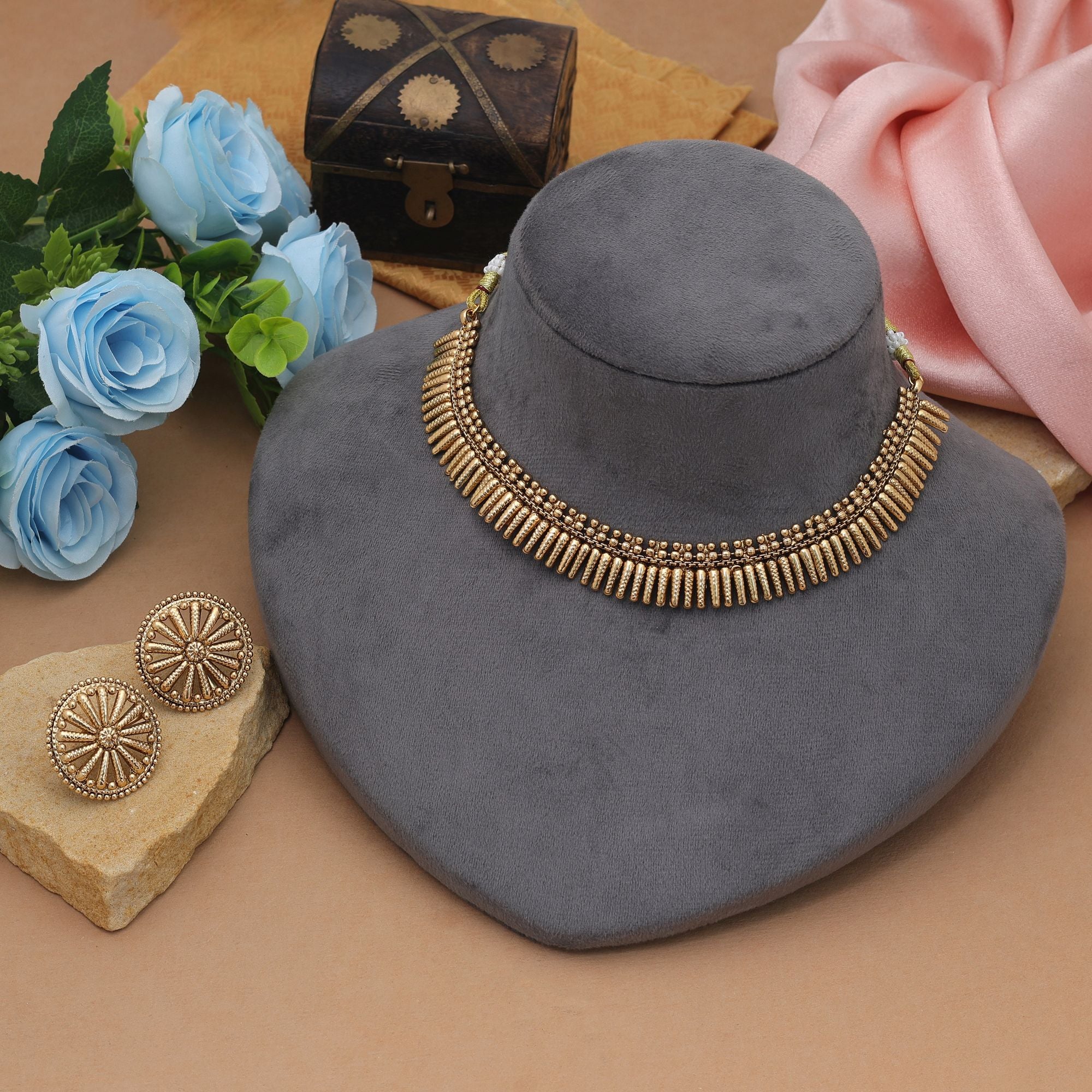 Designer Gold Color Matte Gold Necklace Set Premium Fashion Collection