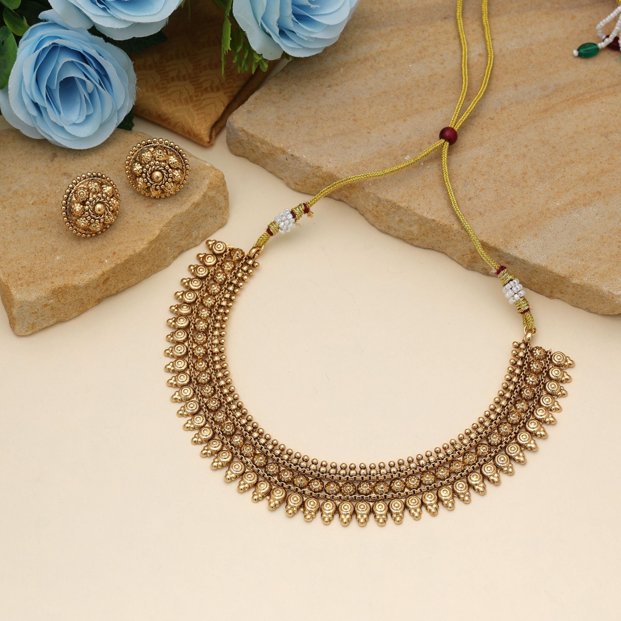 Stylish Gold Color Matte Gold Necklace Set Festive Wear Collection