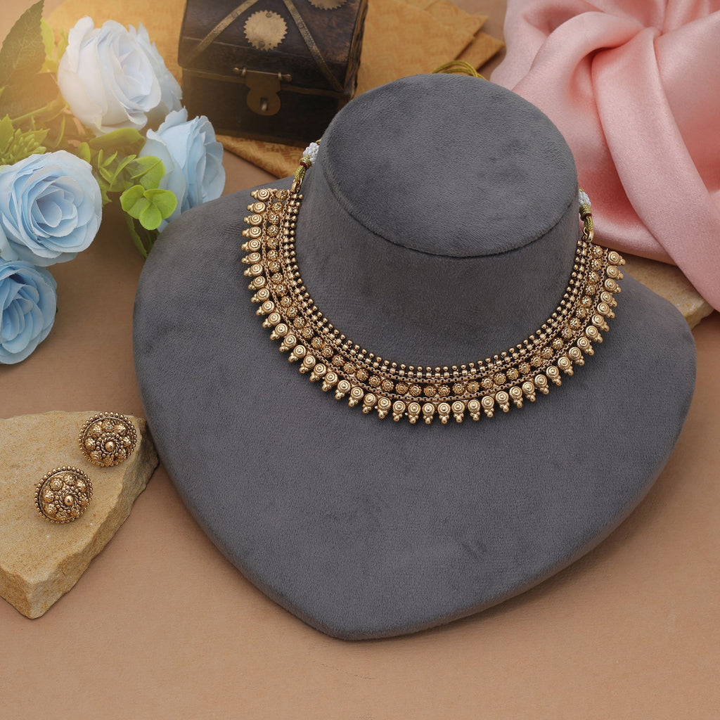 Stylish Gold Color Matte Gold Necklace Set Festive Wear Collection