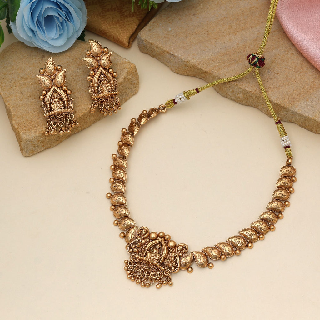 Royal Gold Color Matte Gold Necklace Set Bridal Trend Collection
