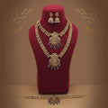 Traditional Maroon & Green Color Lord Laxmi Long Temple Necklace Set Artwork
