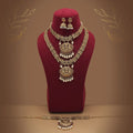 Stylish Maroon & Green Color Lord Laxmi Long Temple Necklace Set Bridal Wear