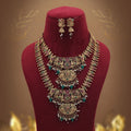 Antique Maroon & Green Color Lord Laxmi Long Temple Necklace Set Artwork