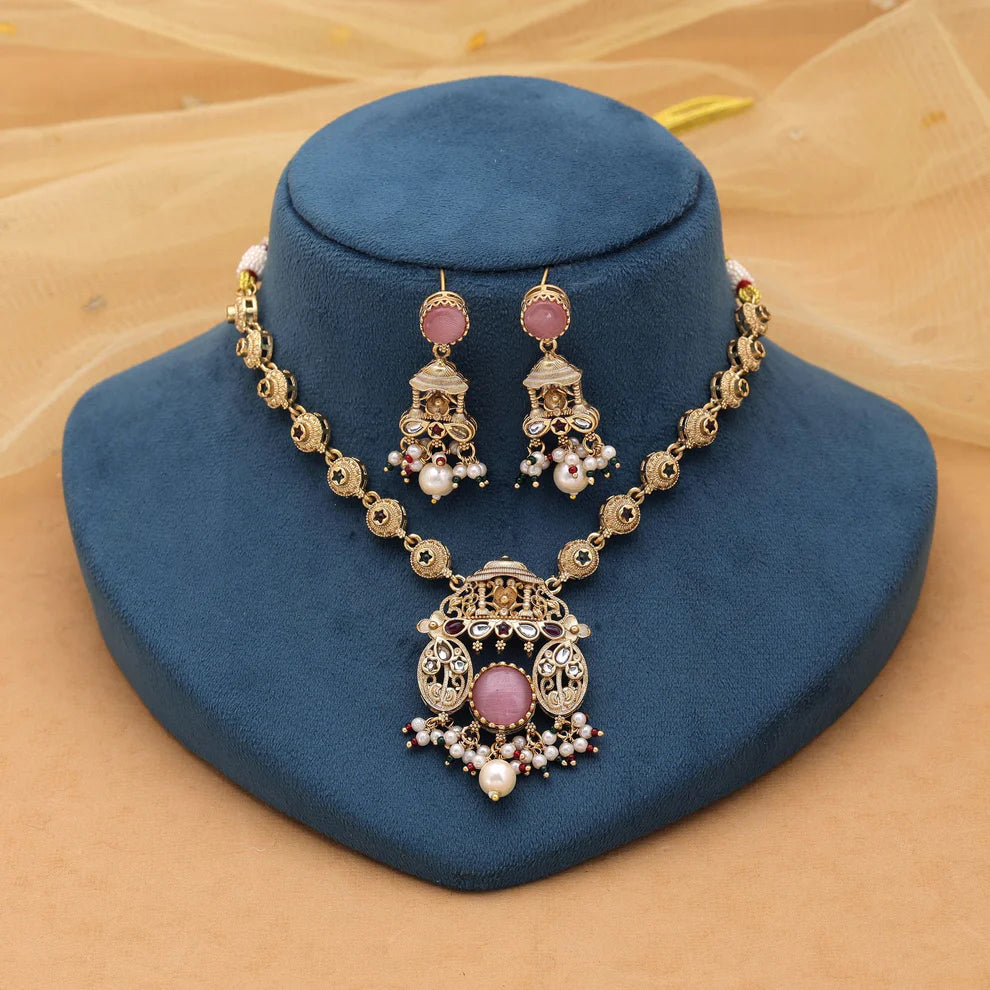 Kundan Necklace Set with Premium Gold Look