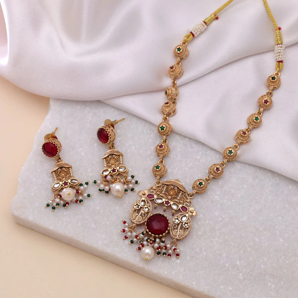 Kundan Necklace Set with Premium Gold Look