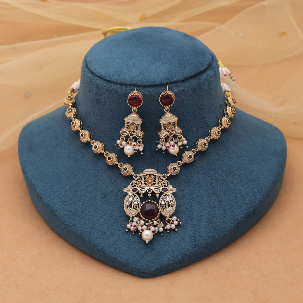 Kundan Necklace Set with Premium Gold Look