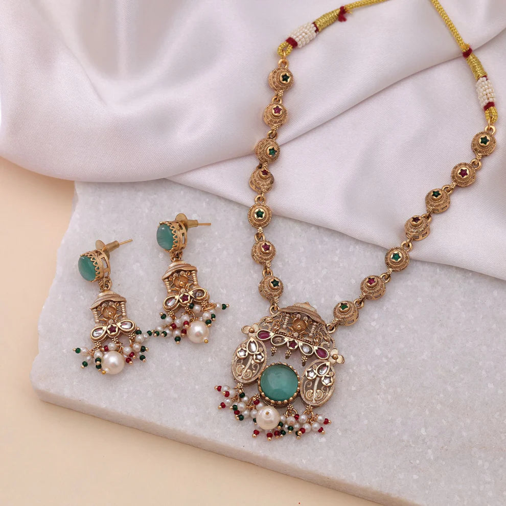 Kundan Necklace Set with Premium Gold Look