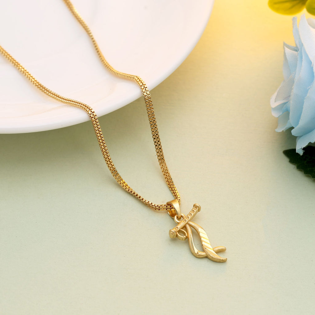 Gold Color Chain Pendant Inspired Shri Krishna Flute Design For Cultural Wear - Gold