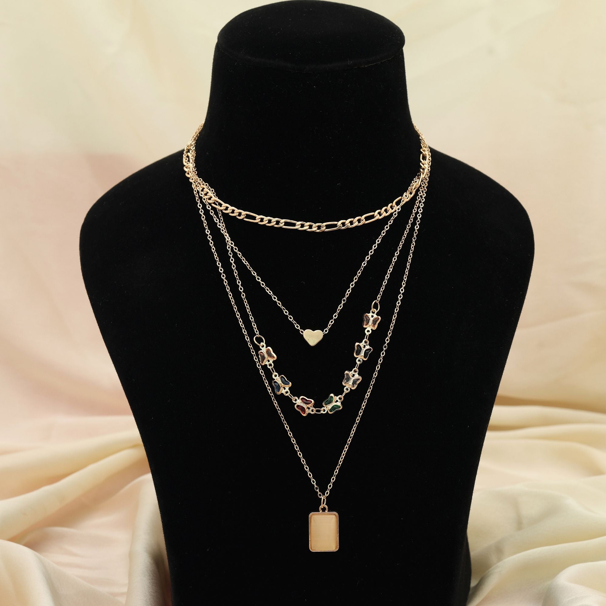 Multi Color Multi Layer Chain Necklace Trendy Fashion Statement Jewelry - Multi