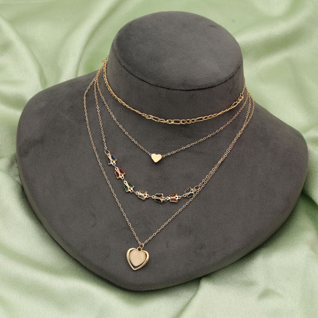 Multi Color Multi Layer Chain Necklace Stylish Modern Layered Jewelry - Multi