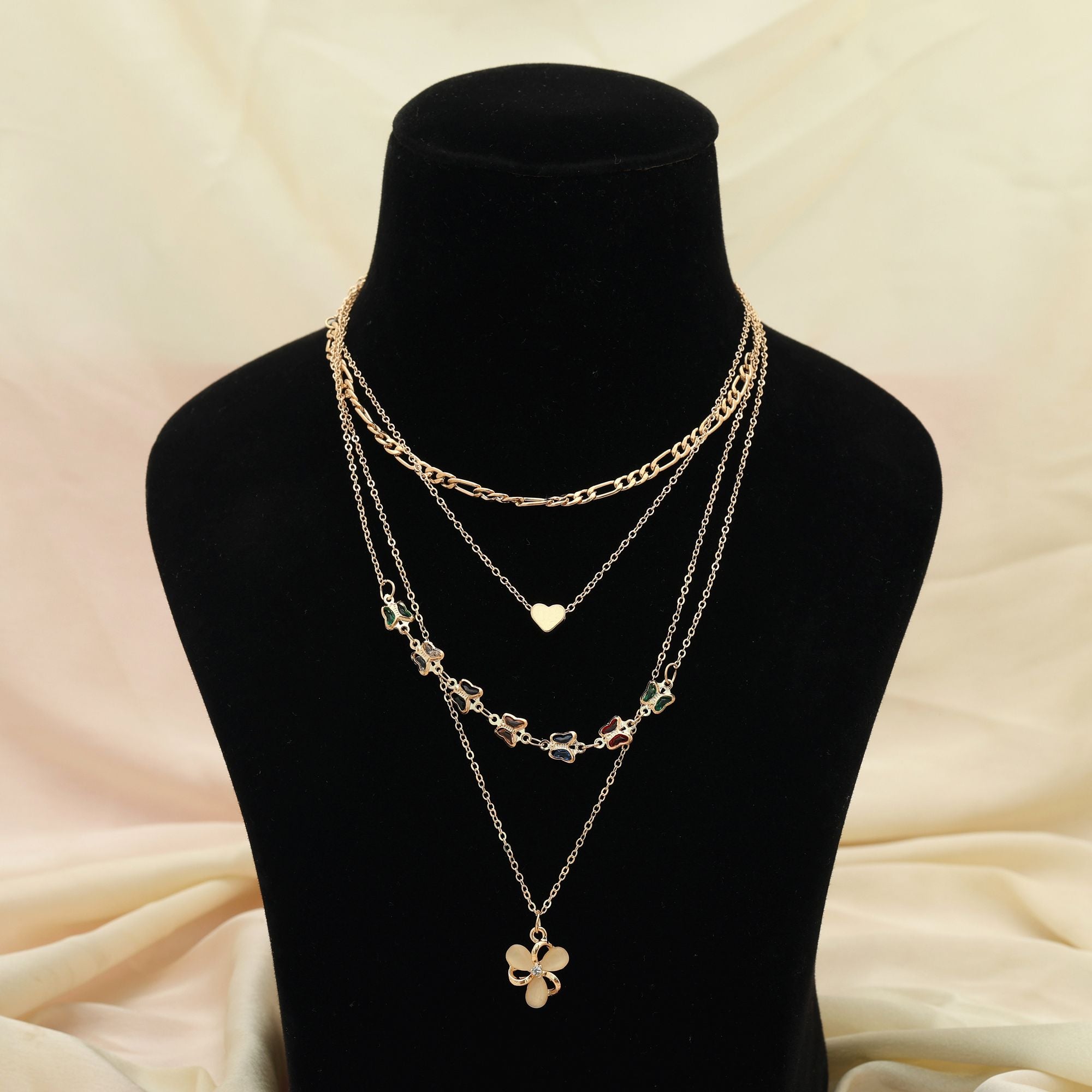 Multi Color Multi Layer Chain Necklace Bold Fashion Statement Jewelry - Multi
