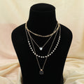 Black Color Multi Layer Chain Necklace Bold Modern Statement Jewelry - Black