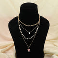 Pink Color Multi Layer Chain Necklace Elegant Feminine Fashion Jewelry - Pink