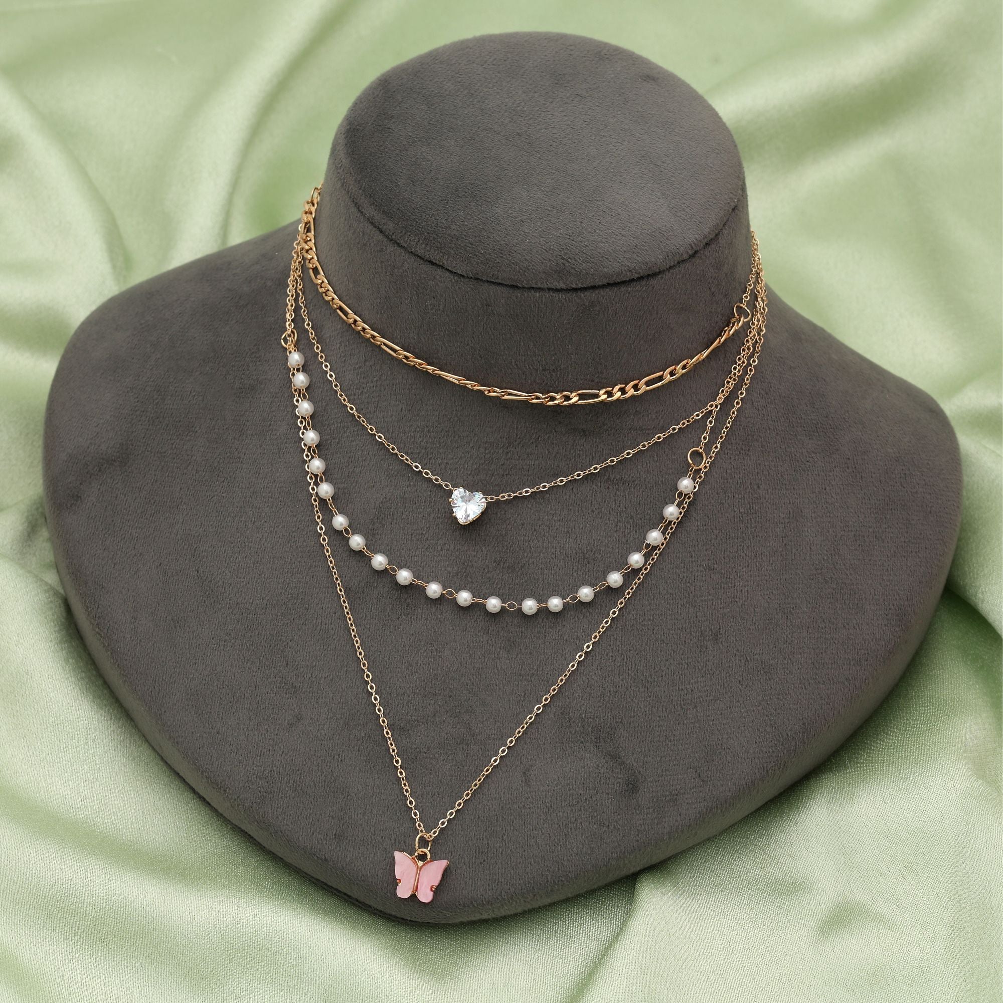 Pink Color Multi Layer Chain Necklace Elegant Feminine Fashion Jewelry - Pink